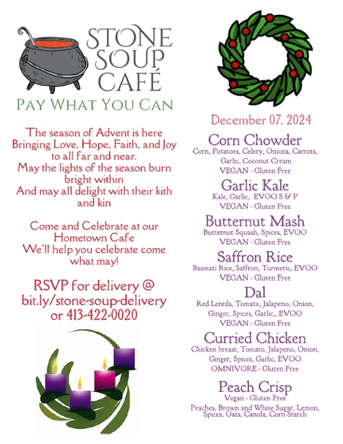 Stone Soup Saturday Lunch Menu