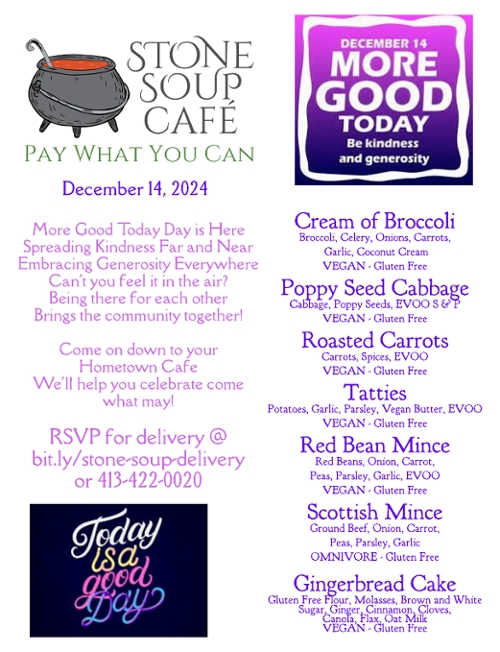 Stone Soup Café Pay-What-You-Can Saturday Menu