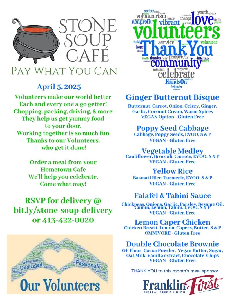 Stone Soup Café Pay-What-You-Can Saturday Menu
